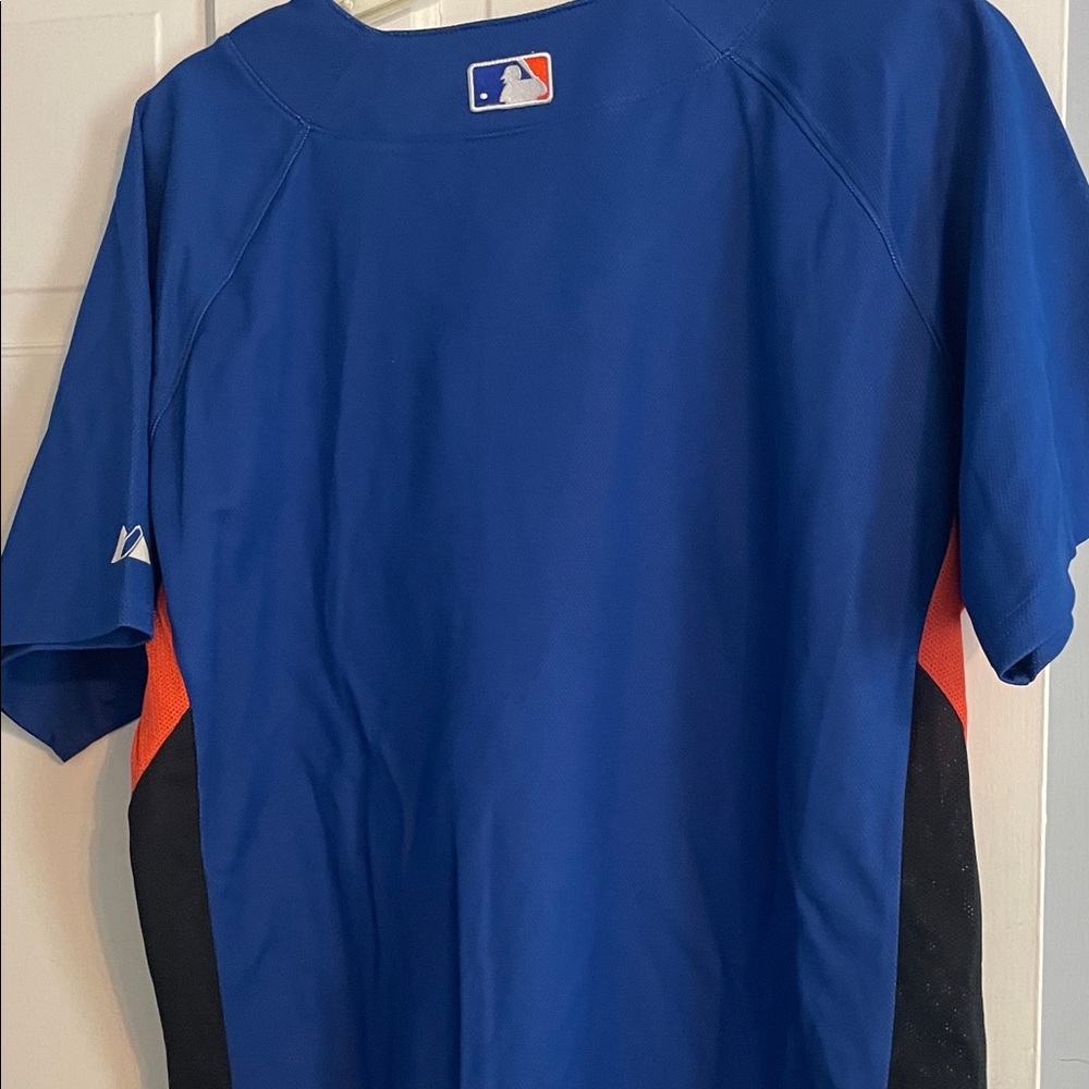 Majestic Royal Blue Mets Pullover Jersey with Orange and Black Accents - Picture 2 of 3